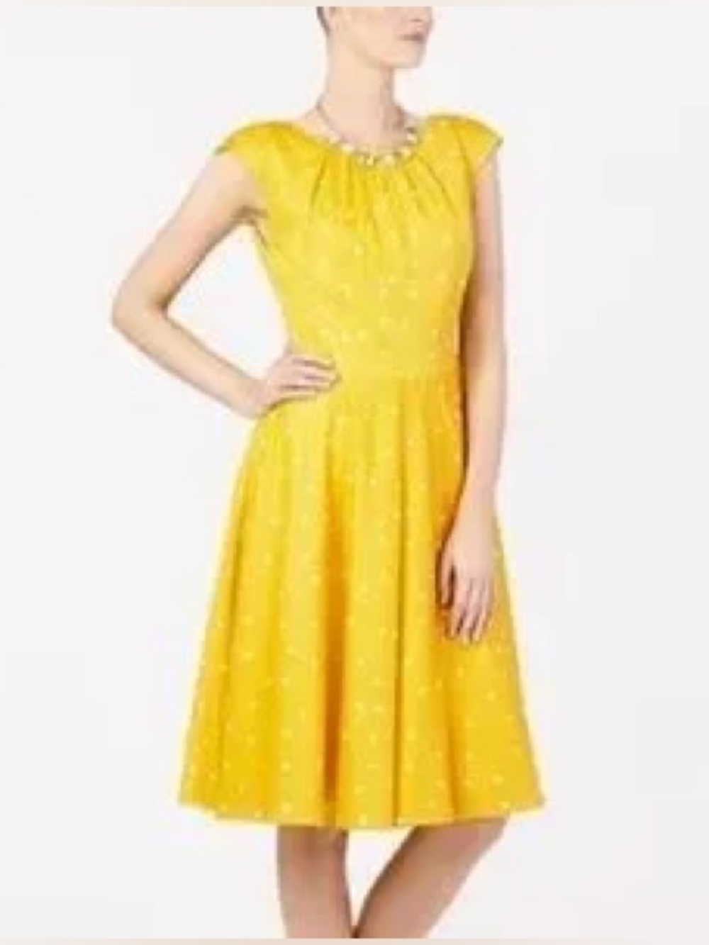 💛 Boden Yellow Polka Dot A-Line Dress Size US 12L Cotton Sleeveless EUC 💛 - Picture 3 of 8
